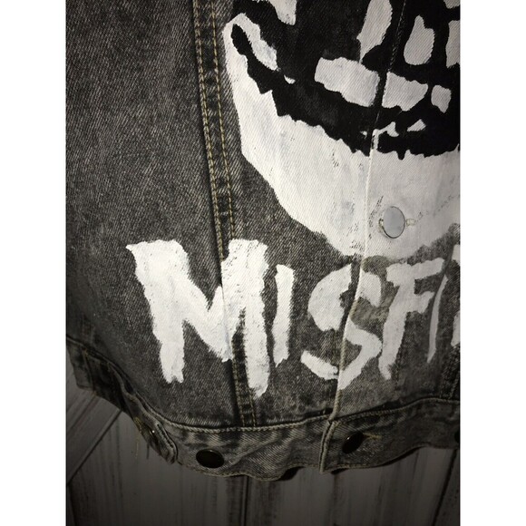 VTG Custom Hand painted Throwback Denim Misfits 80s Jacket XL Punk Rockstar - Picture 6 of 9